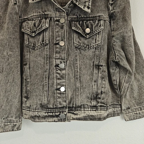 Savanna Jane Nwot Puff Sleeve Denim Cropped Jacket In Black Acid Wash Size LG - Picture 2 of 12